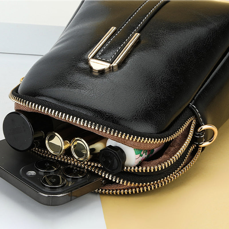 BAELLERRY N8923 Waxy PU Leather Women Dual Layer Vertical Mini Crossbody Bag BAELLERRY N8923 Waxy PU Leather Women Dual Layer Vertical Mini Crossbody Bag